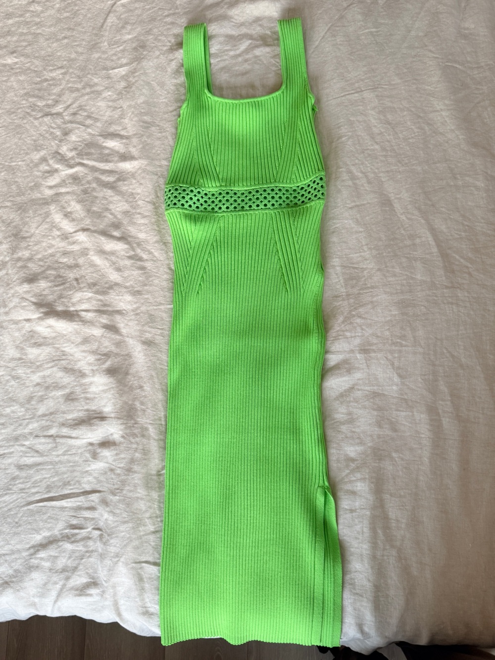 House of Harlow Neon Green Ribbed Knit Tank Dress with cutouts